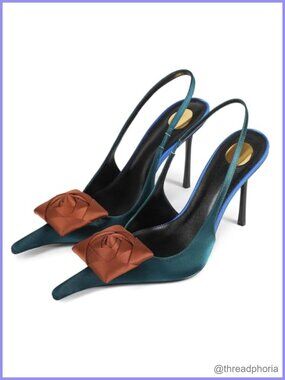 Flower High Heels Pointed Toe Stiletto Slingback Pumps Faux Leather Formal